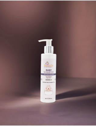 Butterfly Essentials Baby Shampoo bottle on soft background